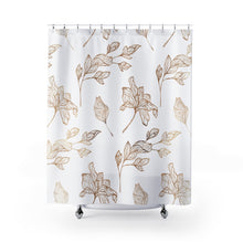 Load image into Gallery viewer, Gold Print Floral Shower Curtain, Gold and White Shower Curtain, 71" x 74"