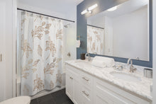 Load image into Gallery viewer, Gold Print Floral Shower Curtain, Gold and White Shower Curtain, 71" x 74"