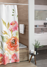 Load image into Gallery viewer, Floral Shower Curtain, Watercolor Roses, Large Print Flowers, Bathroom Decor