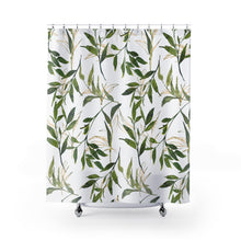 Load image into Gallery viewer, Botanical Print Shower Curtain, Bathroom Decor, Bath Decor, Floral Shower Curtain, Green and Gold Shower Curtain