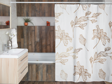 Load image into Gallery viewer, Gold Print Floral Shower Curtain, Gold and White Shower Curtain, 71" x 74"