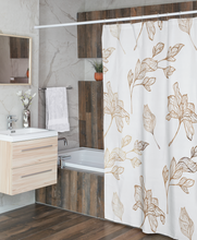 Load image into Gallery viewer, Gold Print Floral Shower Curtain, Gold and White Shower Curtain, 71" x 74"