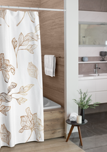 Load image into Gallery viewer, Gold Print Floral Shower Curtain, Gold and White Shower Curtain, 71" x 74"