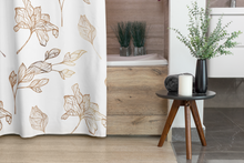 Load image into Gallery viewer, Gold Print Floral Shower Curtain, Gold and White Shower Curtain, 71" x 74"