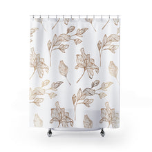 Load image into Gallery viewer, Gold Print Floral Shower Curtain, Gold and White Shower Curtain, 71&quot; x 74&quot;
