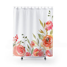 Load image into Gallery viewer, Floral Shower Curtain, Watercolor Roses, Large Print Flowers, Bathroom Decor
